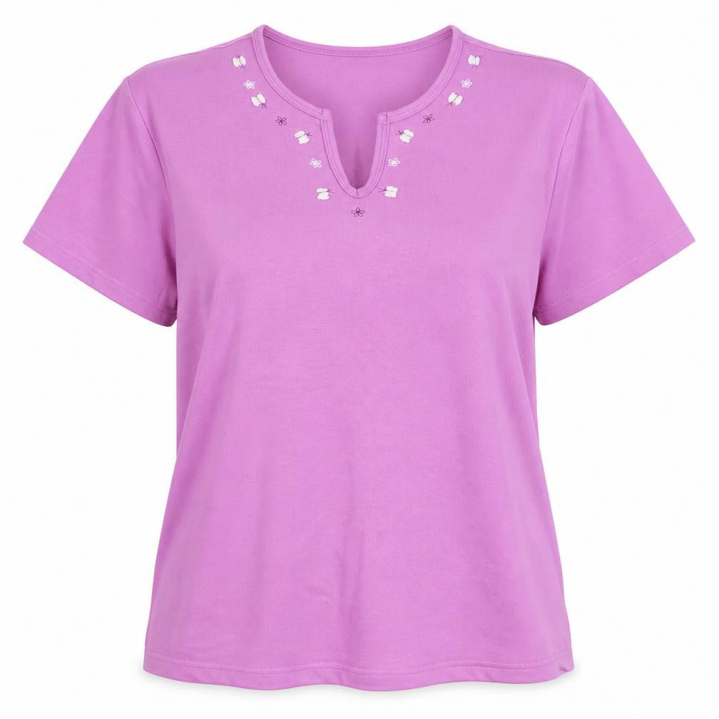 EWM Women's Purple Plus Size Embroidered T-Shirt