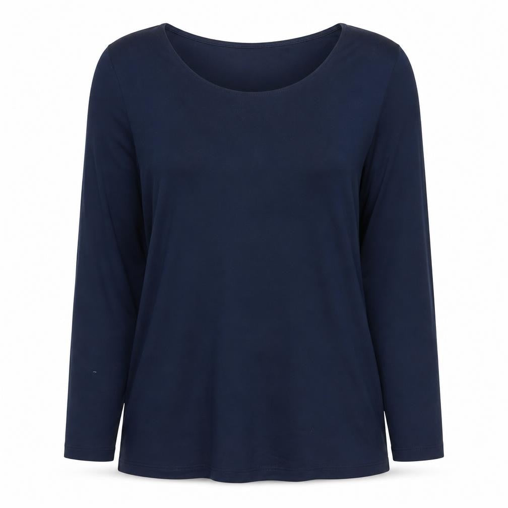 Jaeger Women's Blue Blouse S Long Sleeve Scoop Neck
