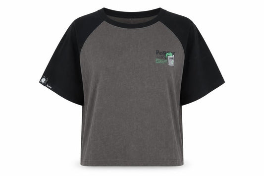 SEMI-R Womens Black Grey Ringer T-Shirt L Cartoon