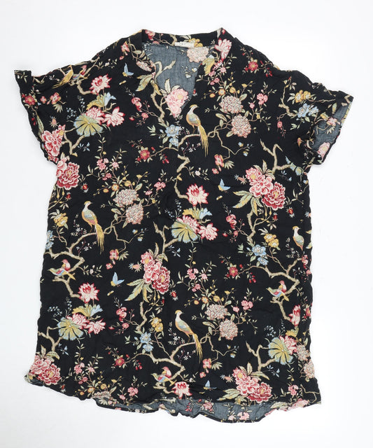 H&M Women's Black Floral Blouse Size 14