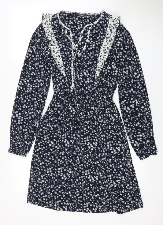 MH Women's Blue Floral Knee Length Shift Dress S