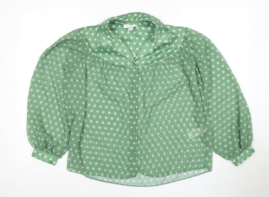 Topshop Women's Green Polka Dot Blouse Size 6