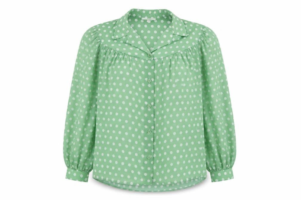 Topshop Women's Green Polka Dot Blouse Size 6