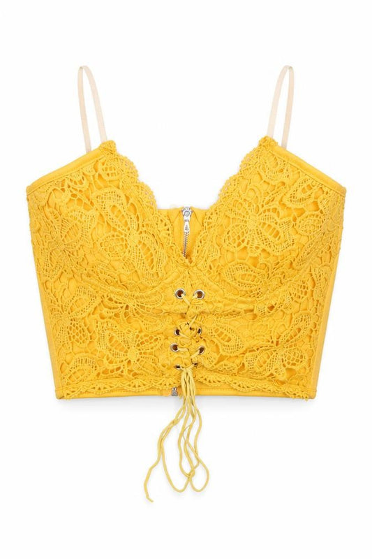 Romwe Women’s Yellow Lace Camisole Crop Top, Size S