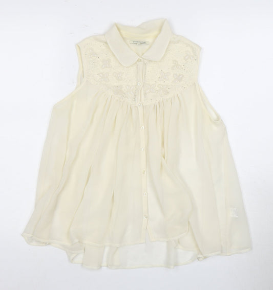 River Island Women's Ivory Embroidered Tunic Blouse Size 12