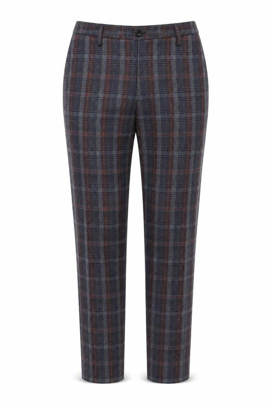 United Colors of Benetton Women's Navy Plaid Wool Blend Trousers Size 8
