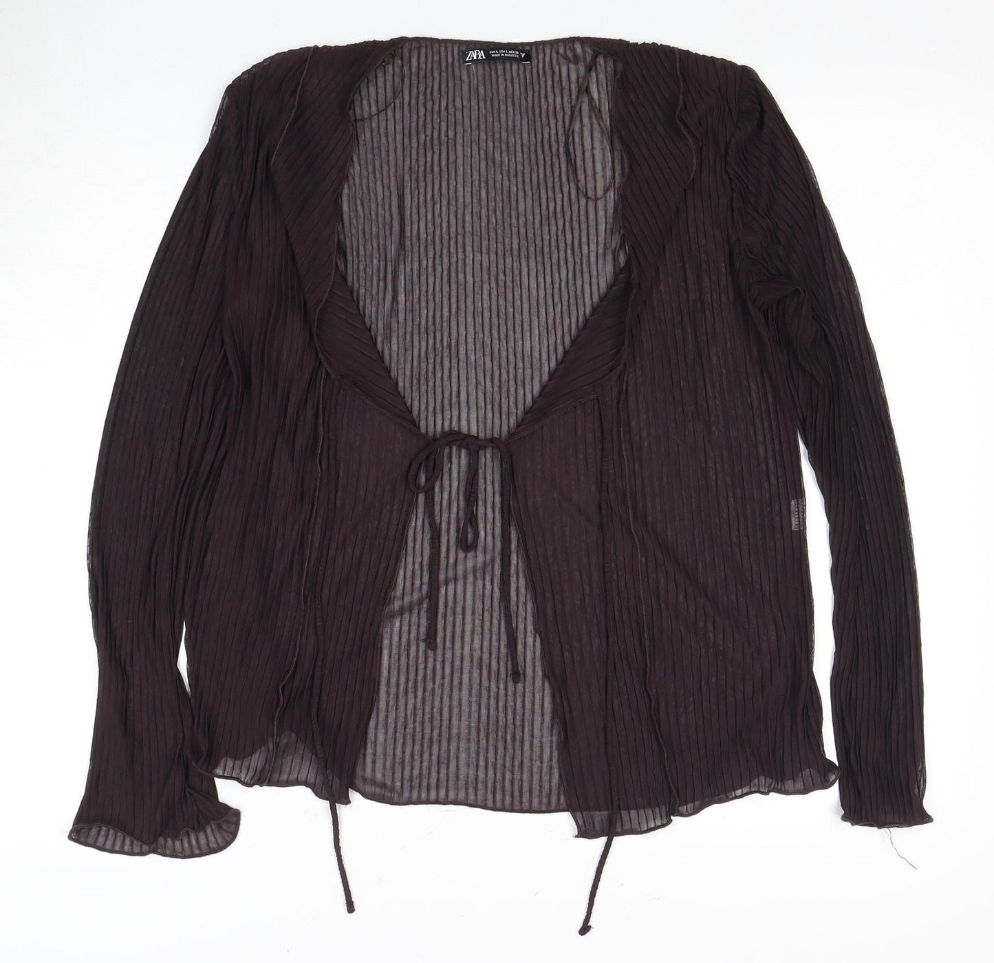Zara Women Black Sheer Woven Long Sleeve Top Size 12