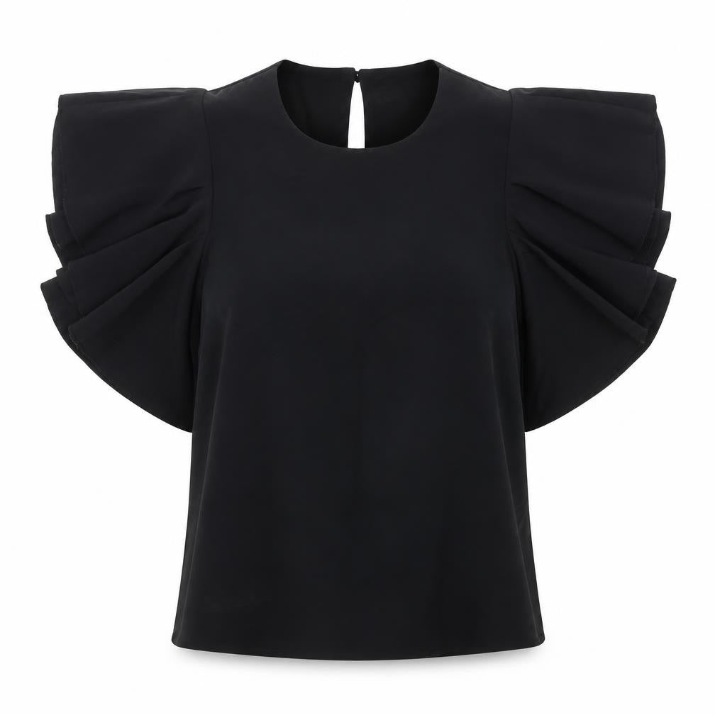 Warehouse Women's Black Flutter Sleeve Top Size 6