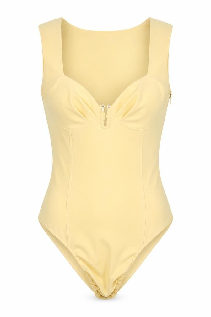 Zara Womens Beige Bodysuit M Slim Fit Sweetheart Neck