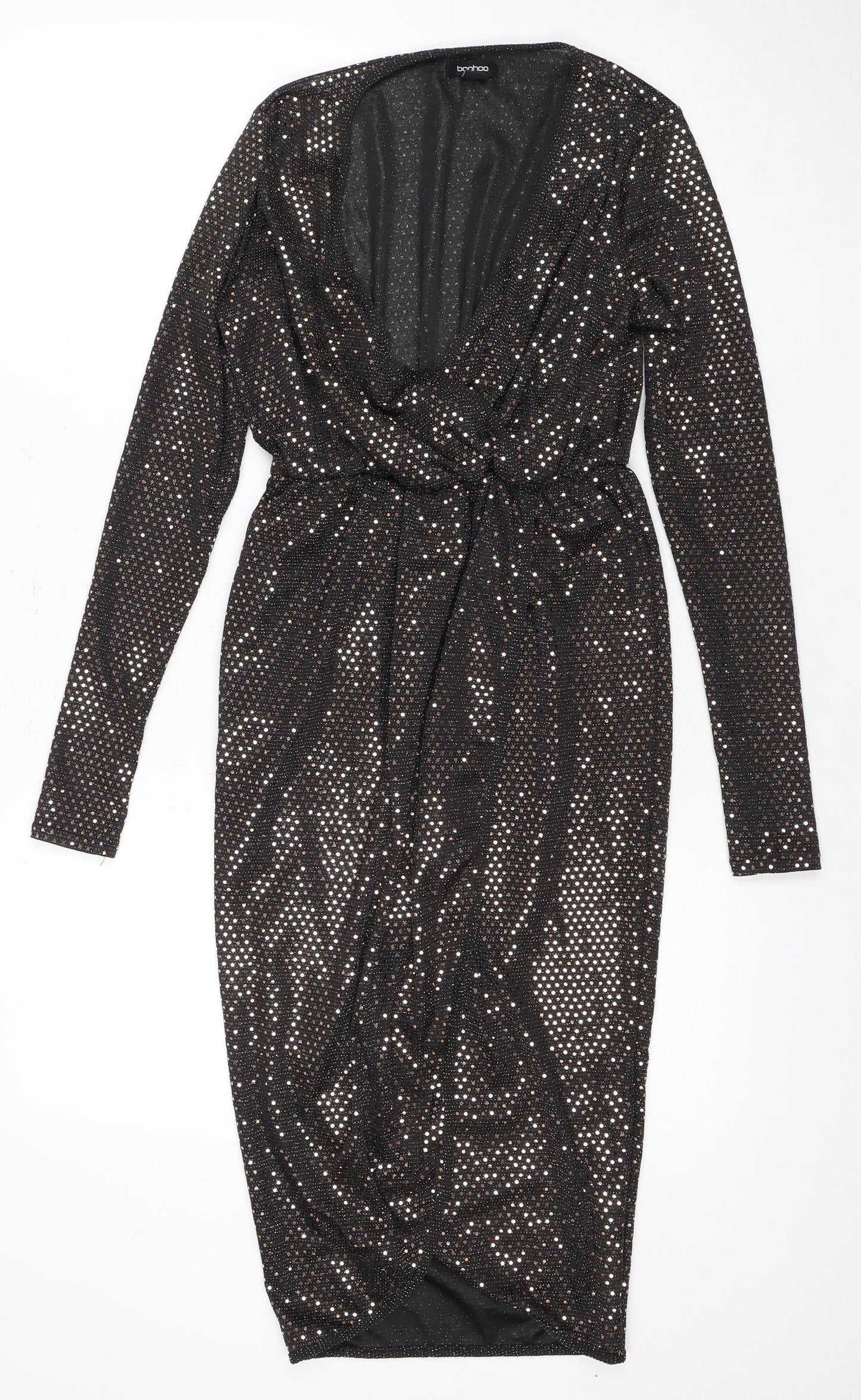 Boohoo Women's Black Bodycon Dress Size 10 Party Sequin