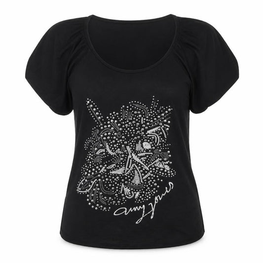 Amy Jones Women's Black Studded Tee, Size 14, Dolman Sleeve