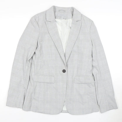 H&M Women's Grey Check Suit Jacket Size 8