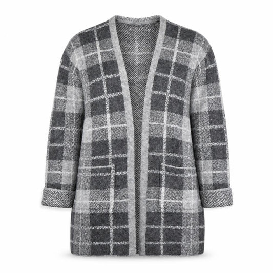 Front view of Principles Women's Grey Check Cardigan, size 14