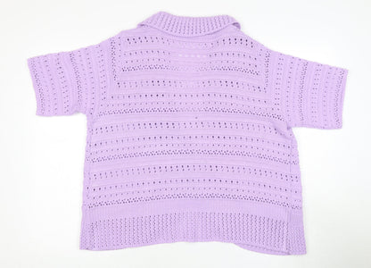 Back view of Honor Millburn Women's Purple Open-Knit Cardigan L