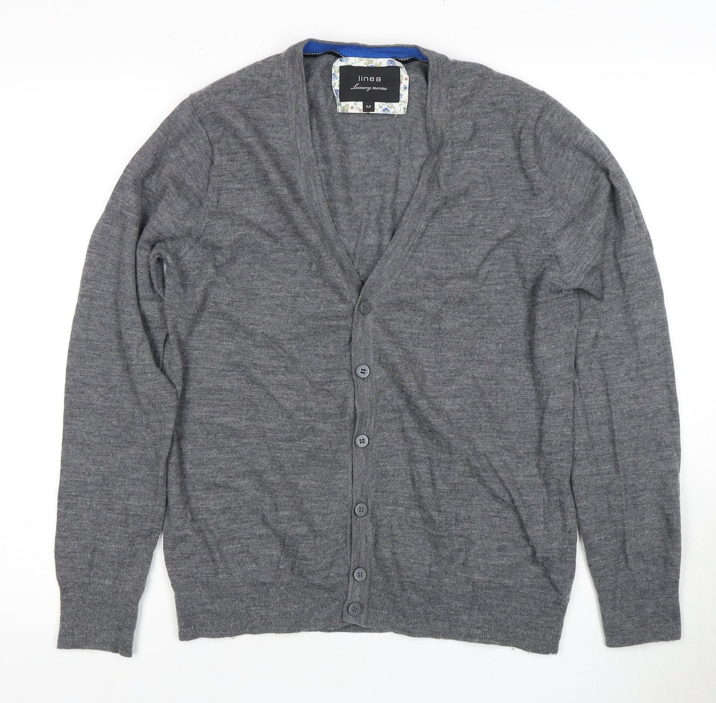 Linea Women's Grey Wool Cardigan - Medium V-Neck