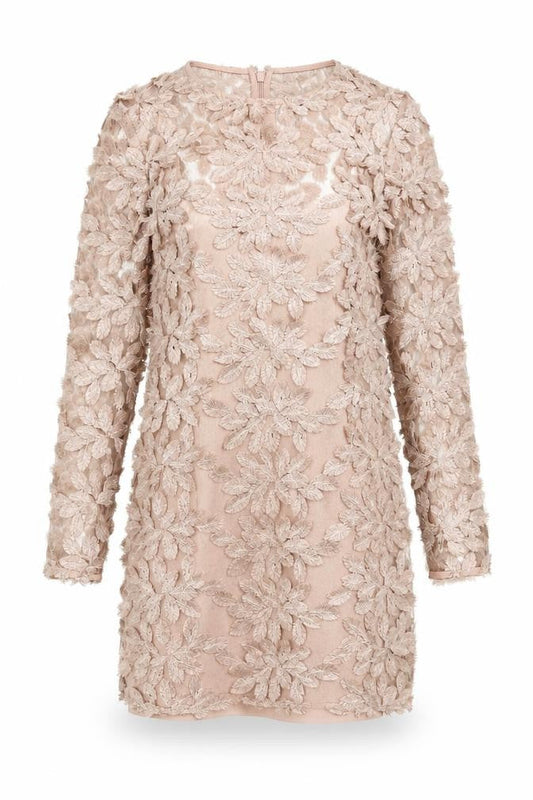Topshop Women's Beige Embroidered Shift Dress Size 8