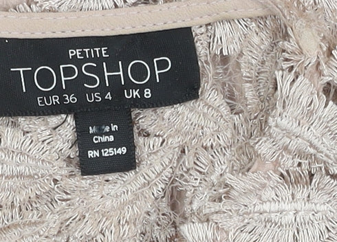 Topshop Women's Beige Embroidered Shift Dress Size 8