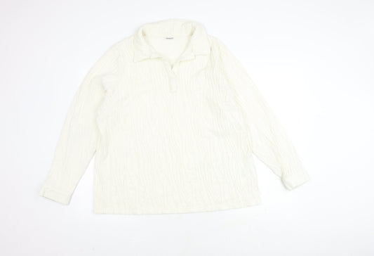 Damart Women's White Knit Long Sleeve Polo Shirt Size 24