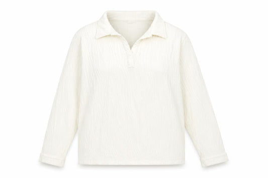 Damart Women's White Knit Long Sleeve Polo Shirt Size 24