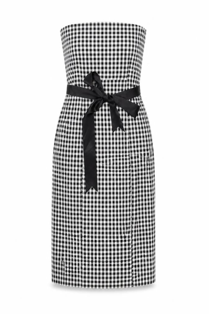 Next Women's Black White Check Strapless Dress Size 12