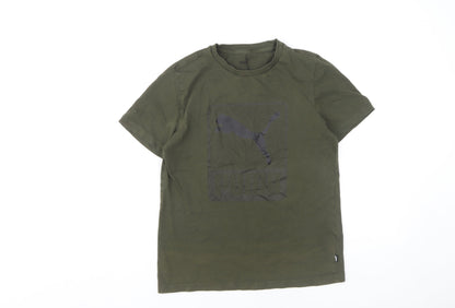 Additional front view of Puma boys’ green t-shirt, size L, basic logo style