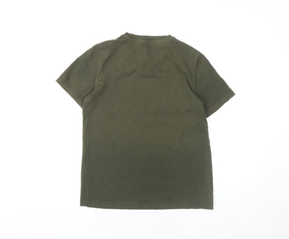 Back view of Puma boys’ green t-shirt, size L, basic logo style