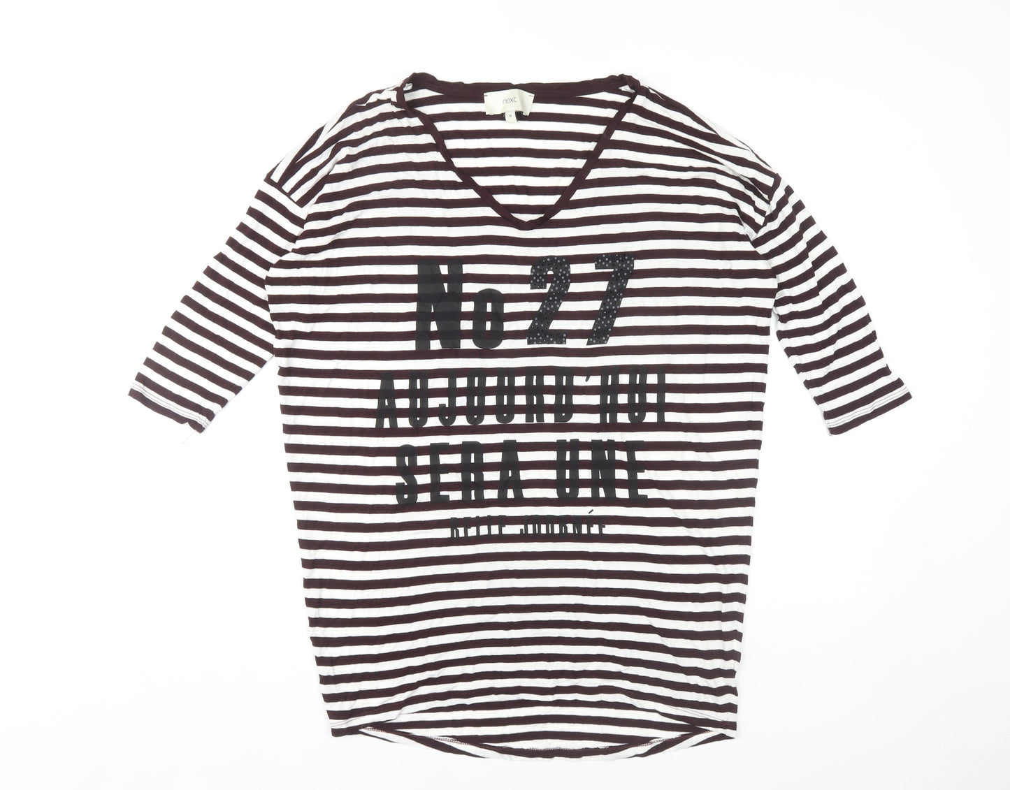Next Women's Black & White Striped V-Neck T-Shirt Size 10