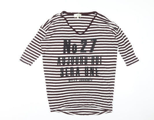 Next Women's Black & White Striped V-Neck T-Shirt Size 10