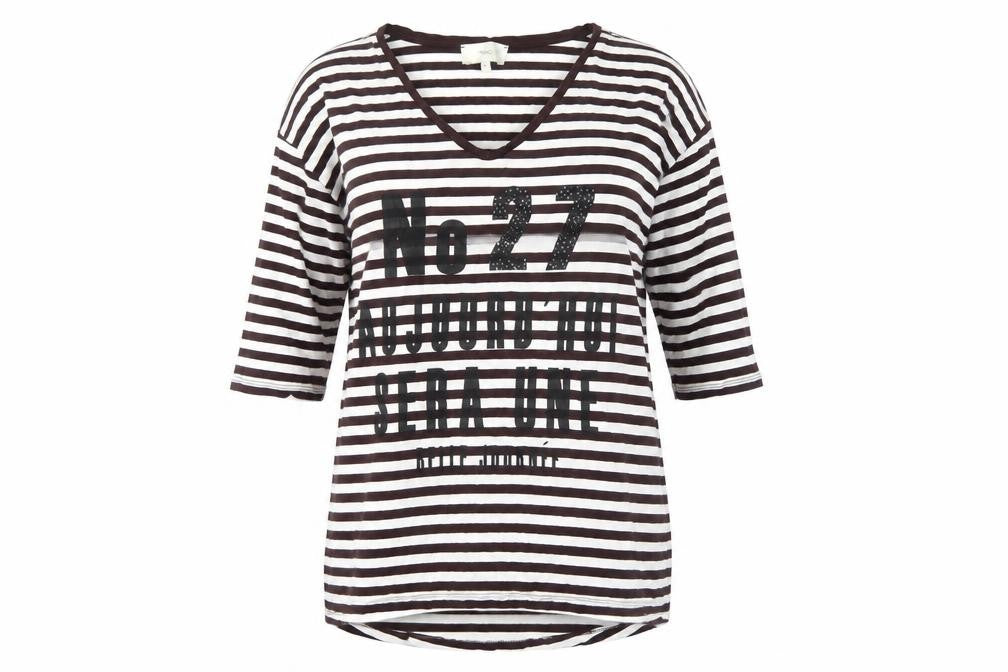 Next Women's Black & White Striped V-Neck T-Shirt Size 10
