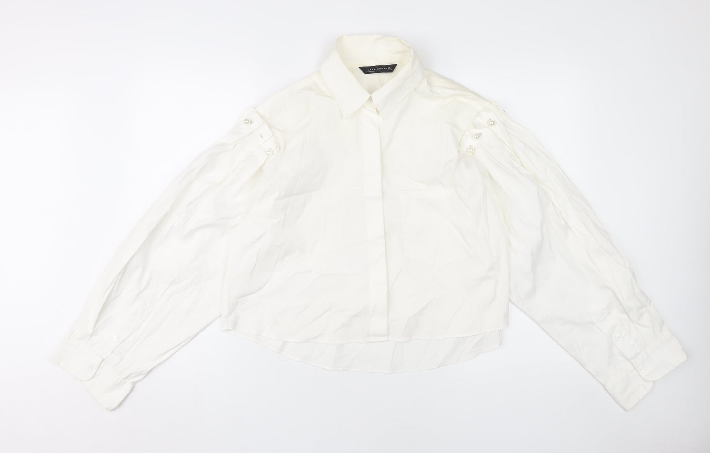 Zara Women White Long Sleeve Blouse Size L