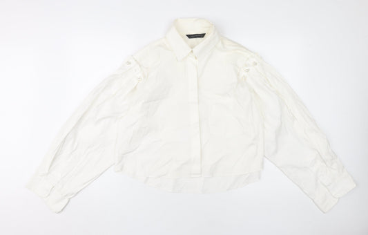Zara Women White Long Sleeve Blouse Size L