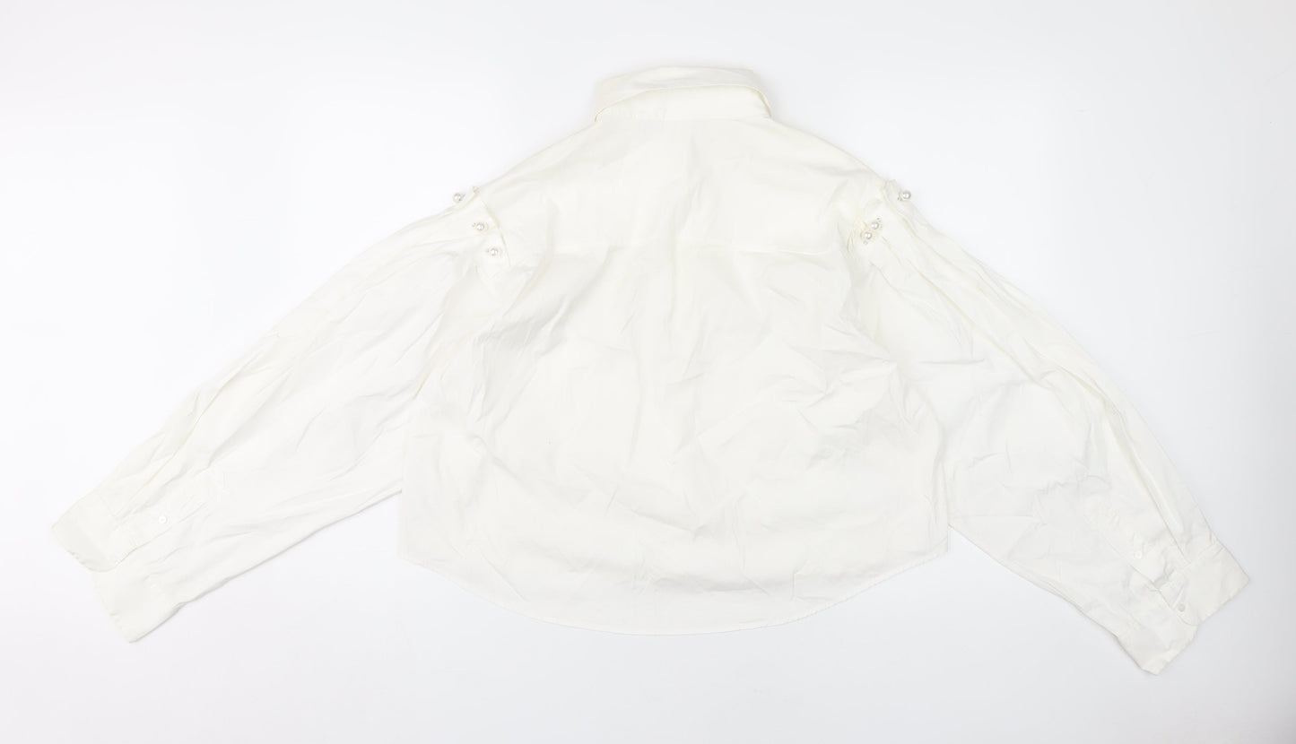 Zara Women White Long Sleeve Blouse Size L