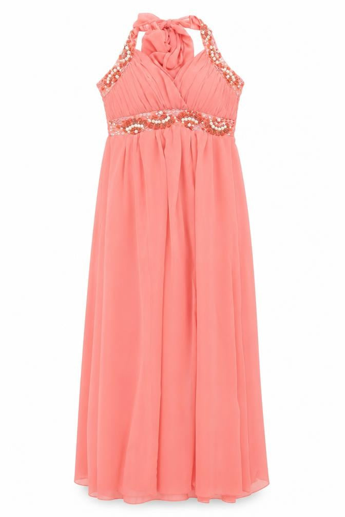 Quiz Women's Pink Maxi Dress Size 8 Beaded Halter