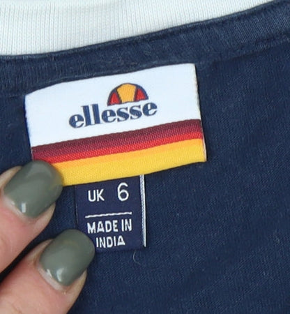 Close-up detail of Ellesse Women's Blue Ringer T-Shirt, size 6