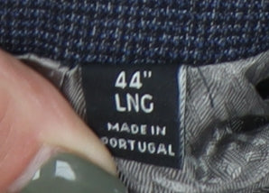 Brand and care label for Jaeger Men's Blue Tailored Blazer, size 44L, Formal