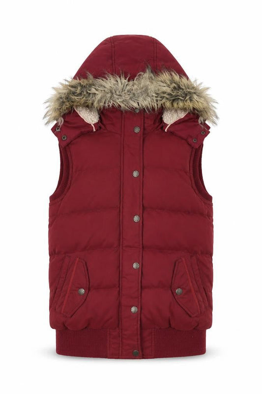 FatFace Women's Red Hooded Puffer Waistcoat Size 10