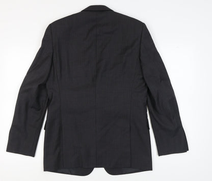 Back view of Jaeger Men's Black Wool Blazer 40R Regular Fit