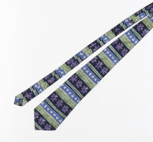 Debenhams Men's Floral Striped Tie - Blue, Green, Purple