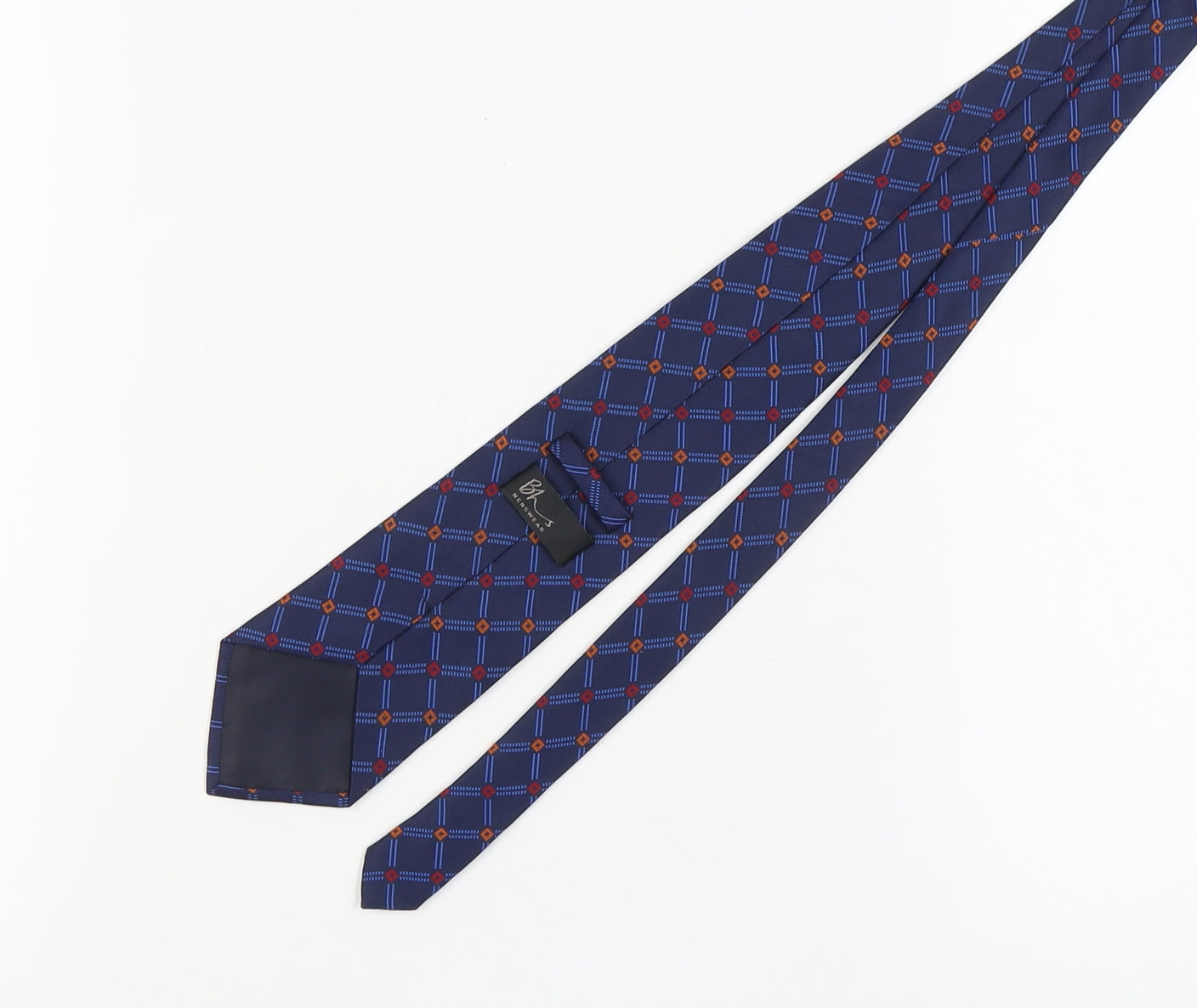 BHS Mens Blue Plaid Check Tie Polyester