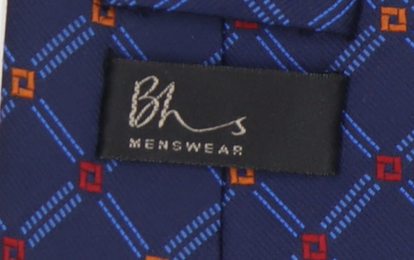 BHS Mens Blue Plaid Check Tie Polyester