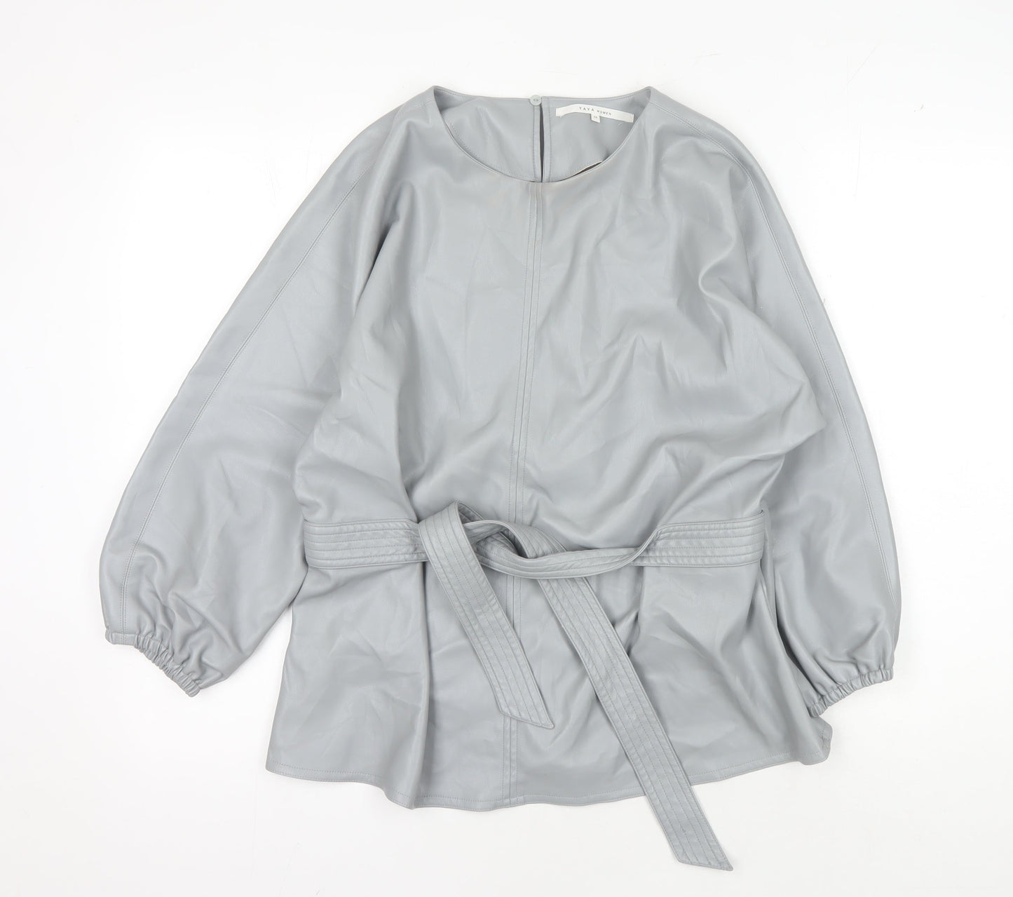 Yaya Women's Grey Long Sleeve Belted Top, Size 8