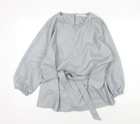 Yaya Women's Grey Long Sleeve Belted Top, Size 8