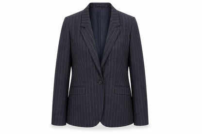 Front view of ASOS Women's Black Pinstripe Blazer, size 12