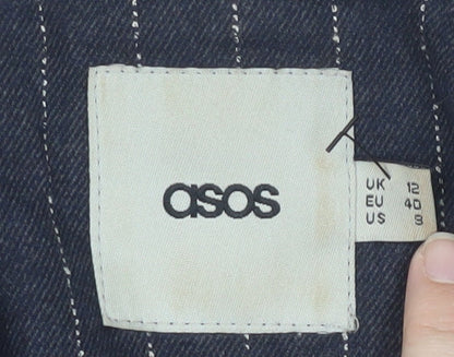 Brand and care label for ASOS Women's Black Pinstripe Blazer, size 12