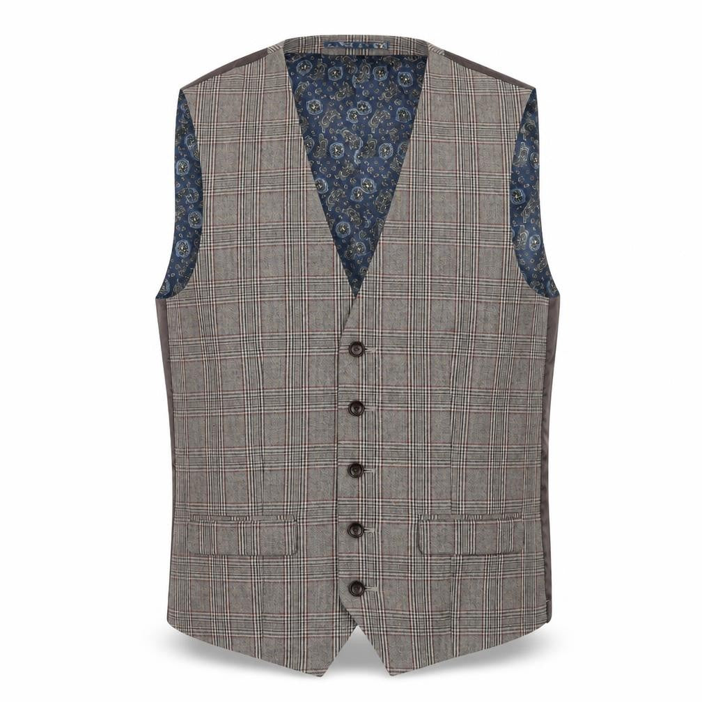 Next Men's Brown Plaid Waistcoat Size 38 Regular Fit