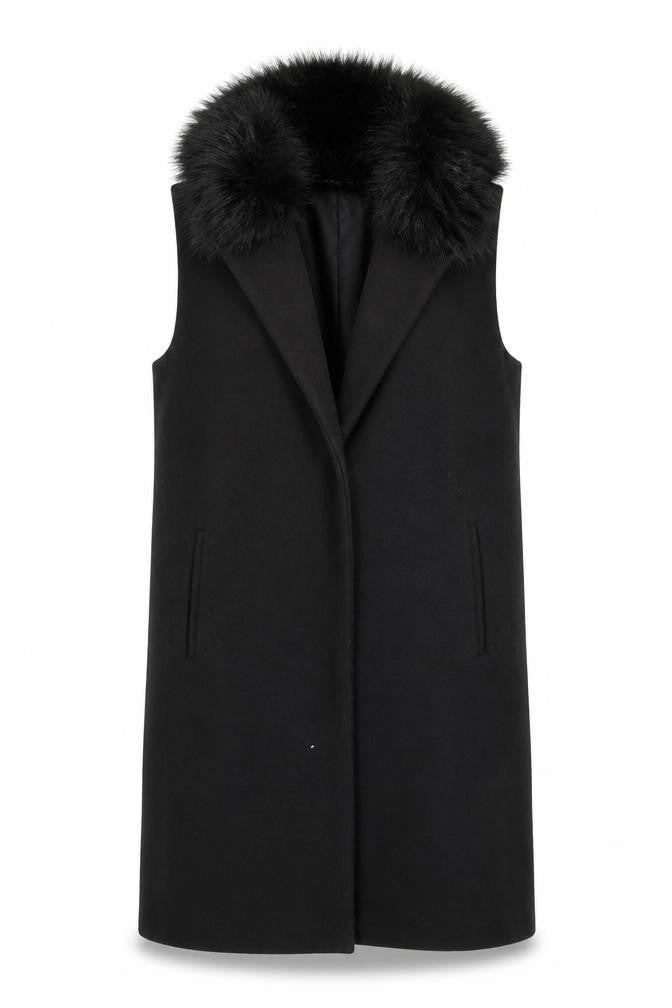 Zara Woman Black Fur Trim Long Coat, Size S