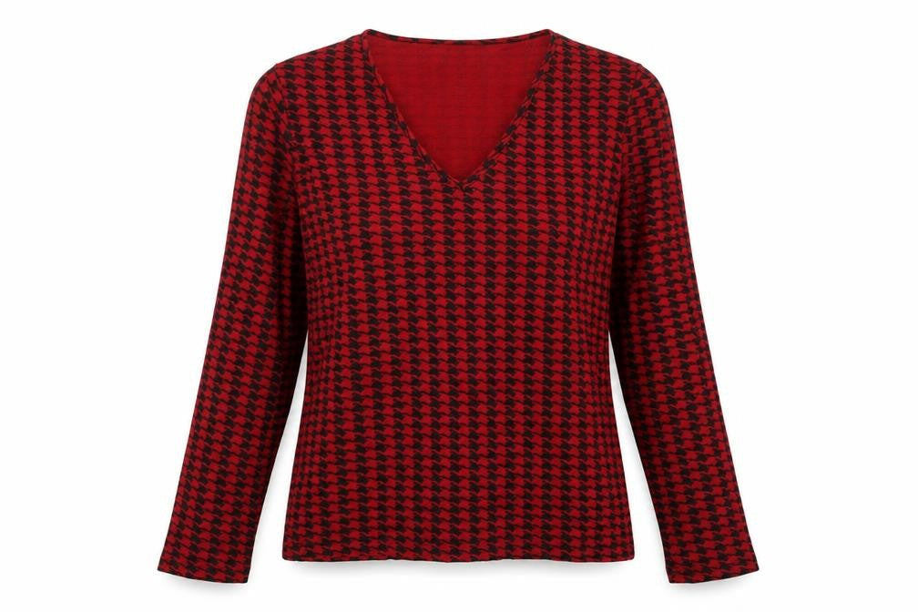 Viyella Women's Red Geometric V-Neck Top M