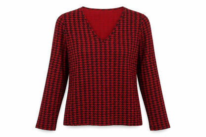 Viyella Women's Red Geometric V-Neck Top M