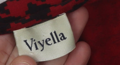 Viyella Women's Red Geometric V-Neck Top M
