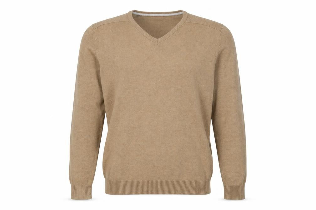 Studio-W Men's Beige V-Neck Pullover Jumper, Size M